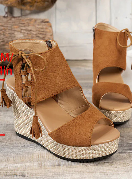 KissICON Thick Bottom Wedges Sandals Women Retro Lace Up