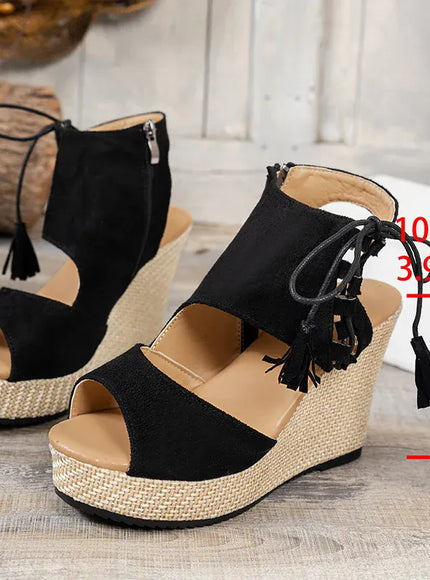 KissICON Thick Bottom Wedges Sandals Women Retro Lace Up
