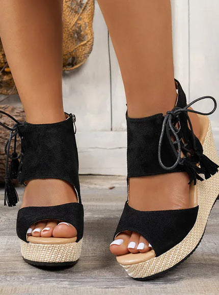 KissICON Thick Bottom Wedges Sandals Women Retro Lace Up