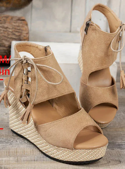 KissICON Thick Bottom Wedges Sandals Women Retro Lace Up