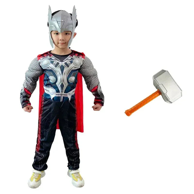 KissICON Thor Muscle Anime Smile Hero Cosplay Costume, Combinaison, Marteau Everak, Ensemble Complet, Costumes d'Halloween et de Carnaval