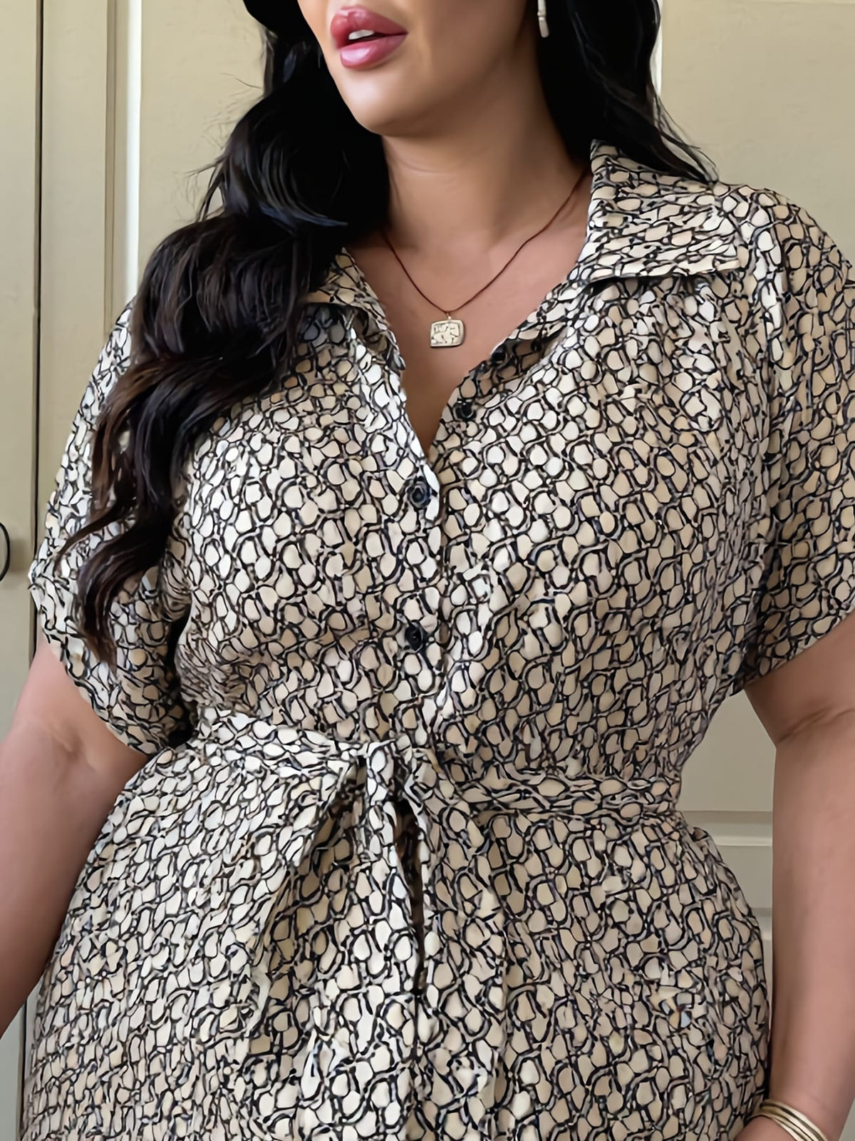 jkthpu-45 ThreeSeason Plaid Lapel Plus Size Dress Ultimate Style