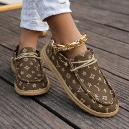 jkthpu-45 Shoes TICISM Floral Slip-On Loafers – Women's Flat Shoes | Coffee Brown & White