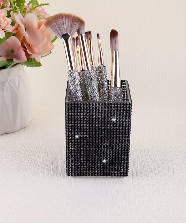 jkthpu-45 Timeless Black Diamond Studded Cosmetic Makeup Stationery Organizer Box