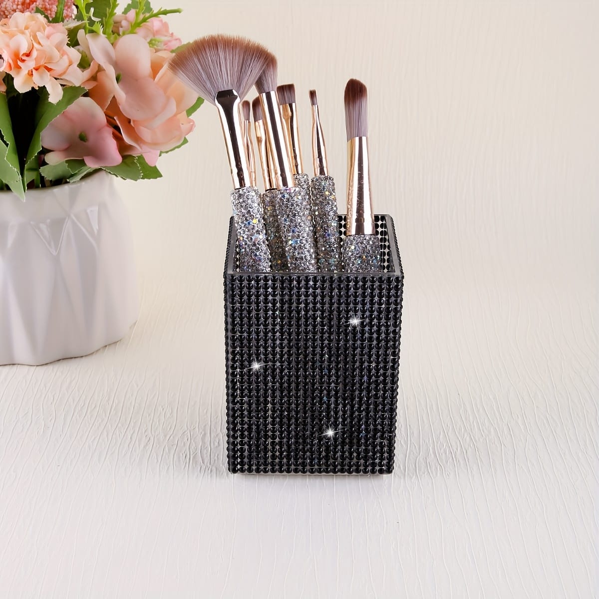 jkthpu-45 Timeless Black Diamond Studded Cosmetic Makeup Stationery Organizer Box