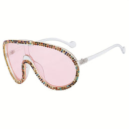KissICON Eyewear Transparent frame colored diamond powder tablets Sparkling Bohemian Y2K Encrusted Large Frame Fashion Glasses