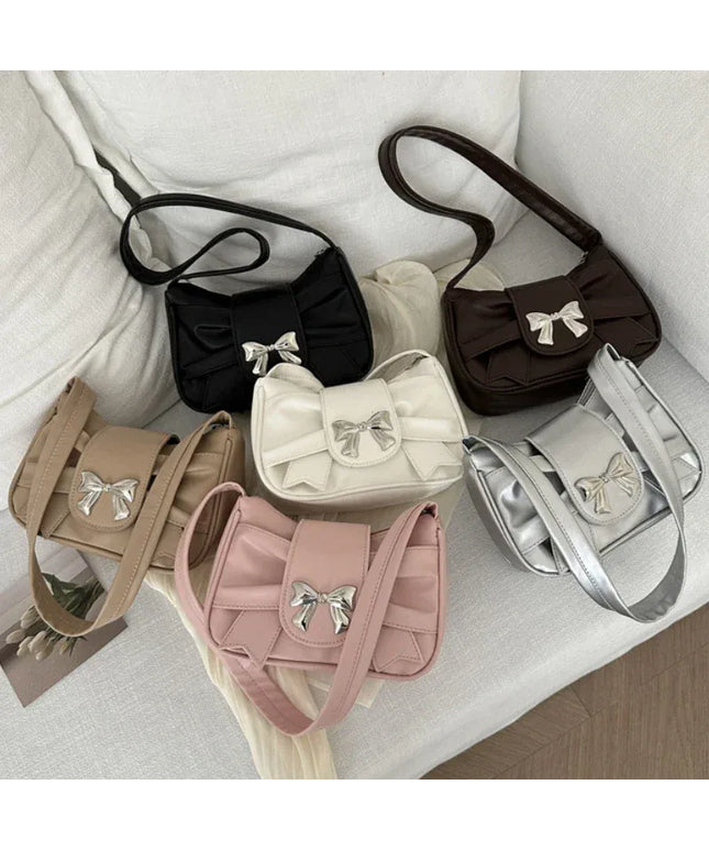Dropshipman Trendy Bow Shoulder Bag Handbag Casual Underarm Bag Daily Commuting Bags PU Leather Lady Banquet Bag Business Women's Bags