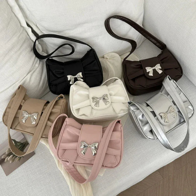 Dropshipman Trendy Bow Shoulder Bag Handbag Casual Underarm Bag Daily Commuting Bags PU Leather Lady Banquet Bag Business Women's Bags