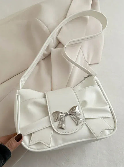 Dropshipman Trendy Bow Shoulder Bag Handbag Casual Underarm Bag Daily Commuting Bags PU Leather Lady Banquet Bag Business Women's Bags