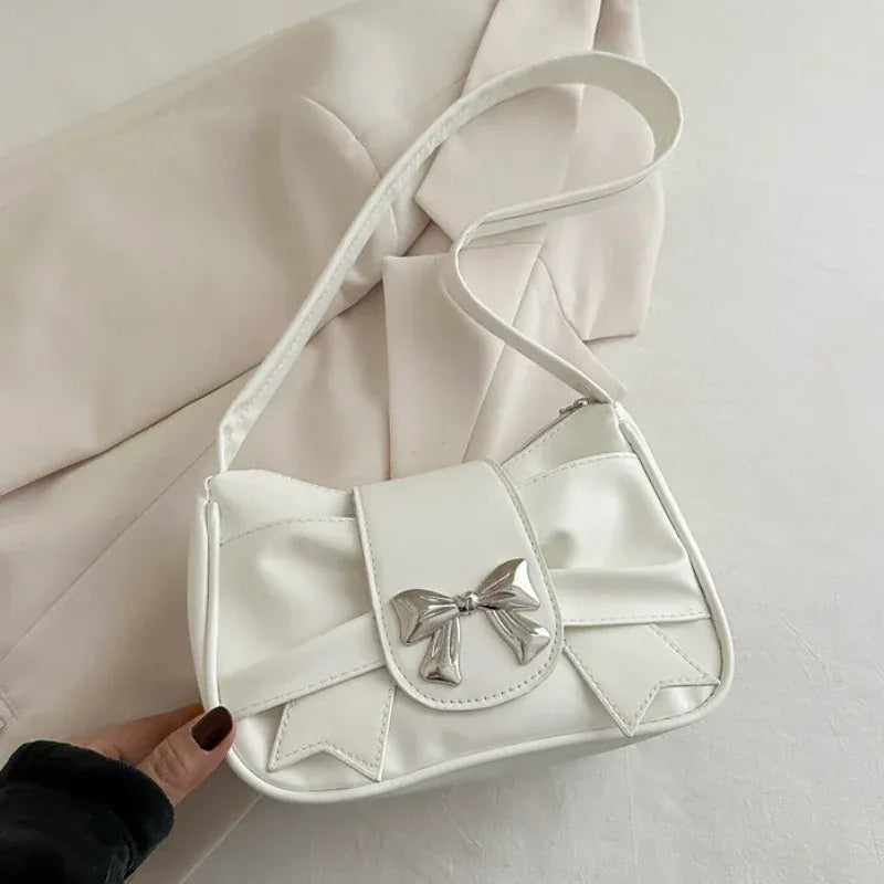 Dropshipman Trendy Bow Shoulder Bag Handbag Casual Underarm Bag Daily Commuting Bags PU Leather Lady Banquet Bag Business Women's Bags