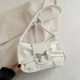 Dropshipman Trendy Bow Shoulder Bag Handbag Casual Underarm Bag Daily Commuting Bags PU Leather Lady Banquet Bag Business Women's Bags