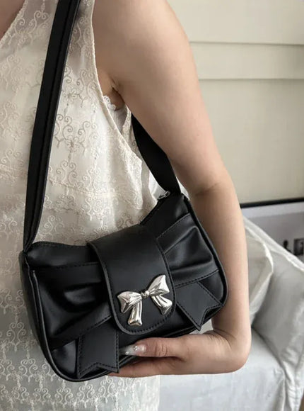 Dropshipman Trendy Bow Shoulder Bag Handbag Casual Underarm Bag Daily Commuting Bags PU Leather Lady Banquet Bag Business Women's Bags