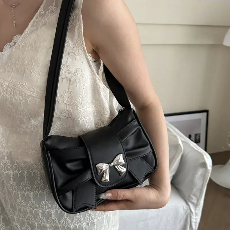 Dropshipman Trendy Bow Shoulder Bag Handbag Casual Underarm Bag Daily Commuting Bags PU Leather Lady Banquet Bag Business Women's Bags