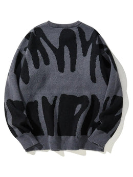 KissICON Trendy Irregular Jacquard ColorBlock Mens Pullover Sweater