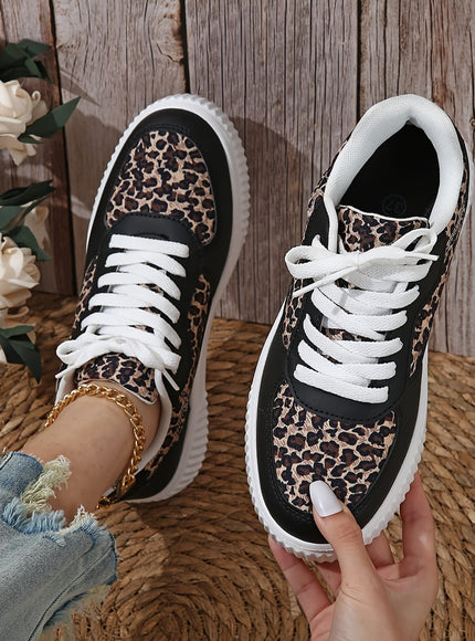 jkthpu-45 Trendy Leopard Print Womens LowTop Sneakers Lightweight Comfort