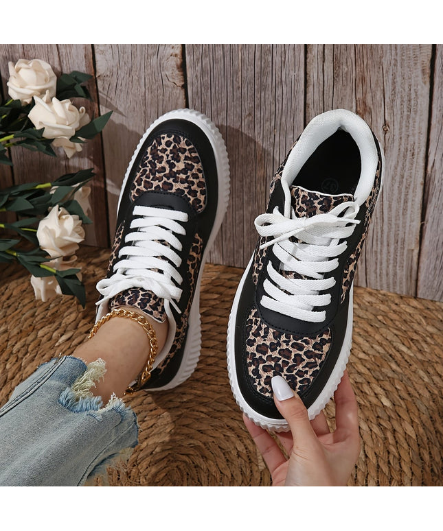 jkthpu-45 Trendy Leopard Print Womens LowTop Sneakers Lightweight Comfort