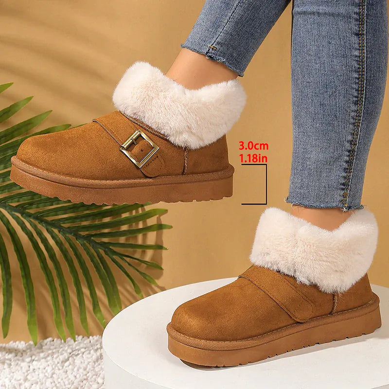KissICON tuo se / 40 Faux Suede Buckle Decor Ankle Boots Women Winter