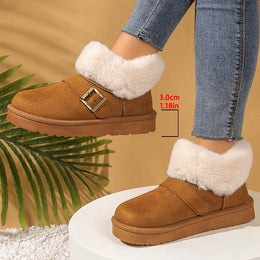 KissICON tuo se / 40 Faux Suede Buckle Decor Ankle Boots Women Winter