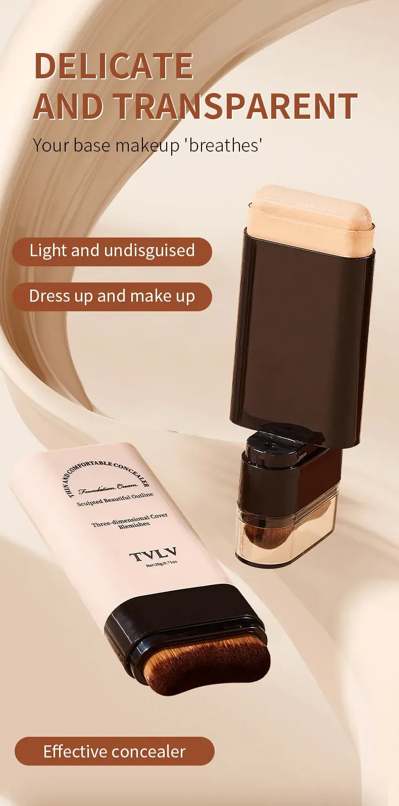 KissICON 💋TVLV Velvet Moist Foundation Stick - LongLasting Concealer