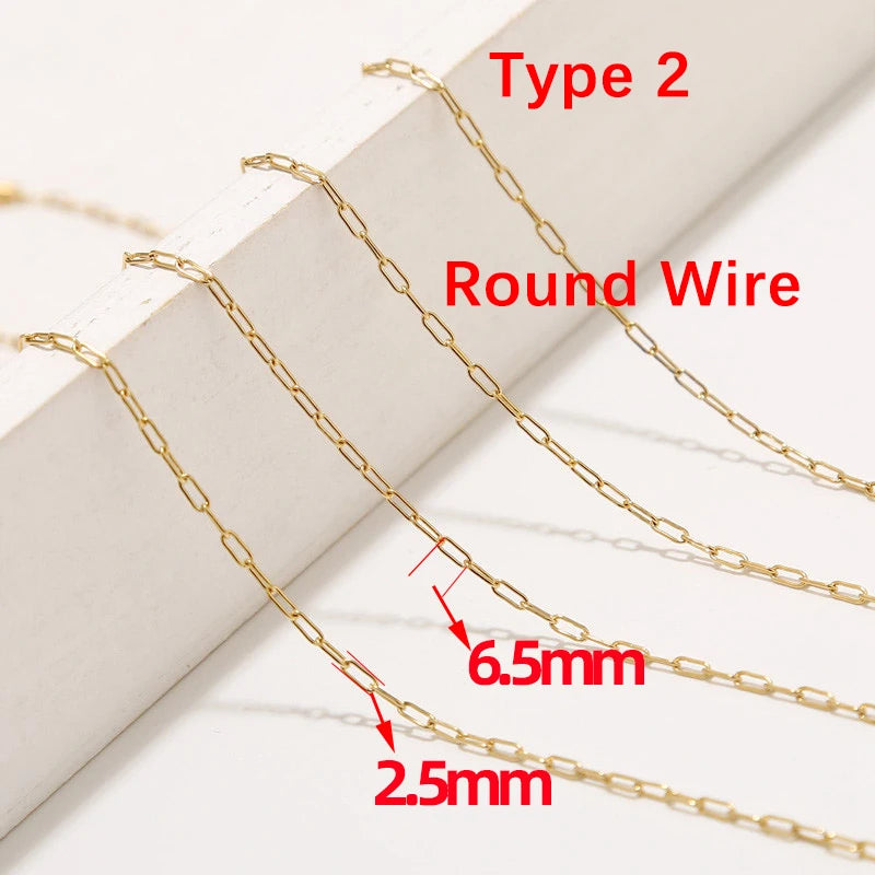 KissICON Type 2 Round Gold 2M Stainless Steel Gold Long Oval Link Chain 2.5mm width Gold Cable Chains for DIY Necklace Bracelet Anklet Making 2 types