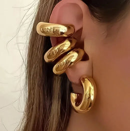 KissICON Type1-GD 5pcs/set Trendy Elegant Design Ear Cuff Classic Elegant Style Gifts Women's No Piercing Clip Silver Earrings Circle Leaf Shaped