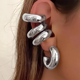 KissICON Type1-SL 5pcs/set Trendy Elegant Design Ear Cuff Classic Elegant Style Gifts Women's No Piercing Clip Silver Earrings Circle Leaf Shaped