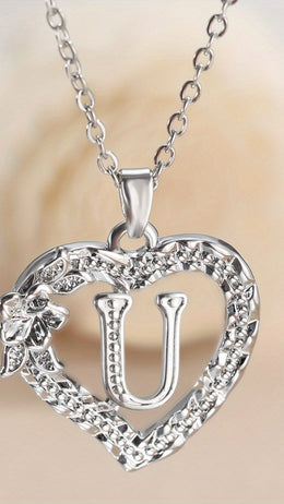 jkthpu-45 U KissIcon Elegant Initial Heart Necklace - CZ Birthstone