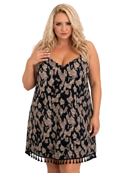 KissICON DRESS UK 16 / US 14 Leopard Tassel Beach Cover-Up Dress