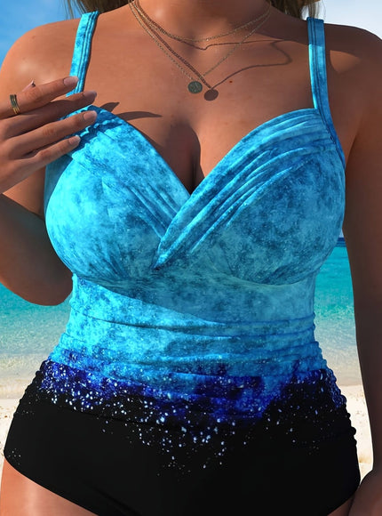 KissICON UK 18 / Multicolor Curve Women's One-piece Swimsuit – Elegant Tie-dye Print