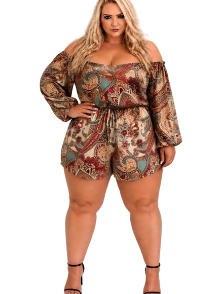 KissICON Rompers UK 18 = US 14 Paisley Off-Shoulder Summer Romper