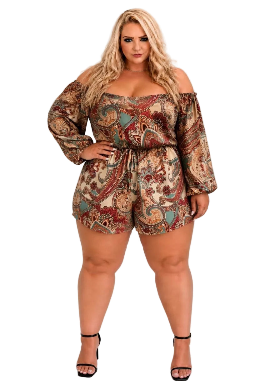 KissICON Rompers UK 18 = US 14 Paisley Off-Shoulder Summer Romper