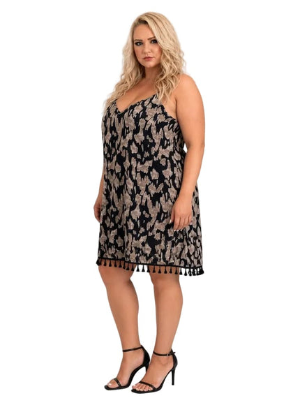 KissICON DRESS UK 20 = US 16 Leopard Tassel Beach Cover-Up Dress