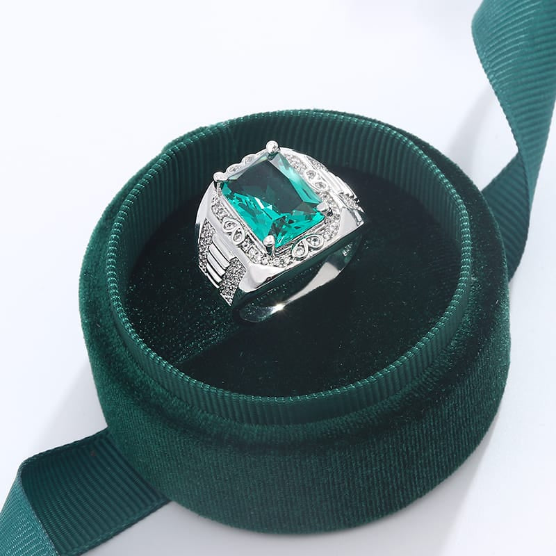 KissICON Unisex S925 Silver Engagement Rings Square Green Zircon