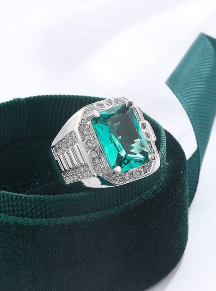 KissICON Unisex S925 Silver Engagement Rings Square Green Zircon