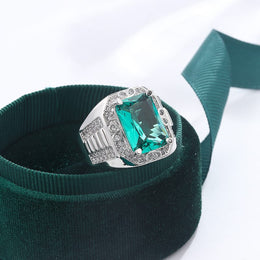 KissICON Unisex S925 Silver Engagement Rings Square Green Zircon