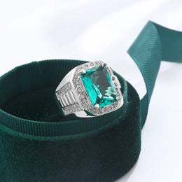 KissICON Unisex S925 Silver Engagement Rings Square Green Zircon