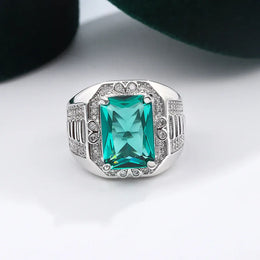 KissICON Unisex S925 Silver Engagement Rings Square Green Zircon