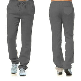 KissICON US L 70-80 KG / GRAY Men's Cotton Linen Pants Male Autumn New Breathable Solid Color Linen Trousers Fitness Streetwear Back With Pocket