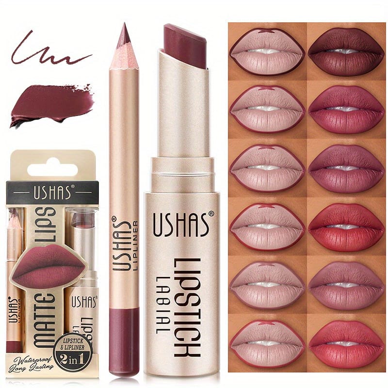 KissICON USHAS Matte Lipstick Set 12 Colors Waterproof Lip
