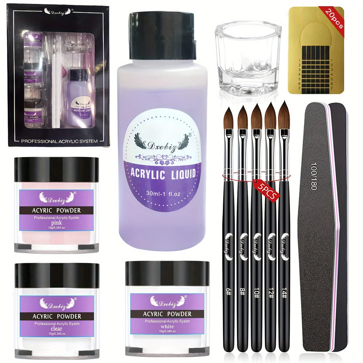 KissICON V-100 KissIcon Beginner Acrylic Nail Kit 12 Color Glitter