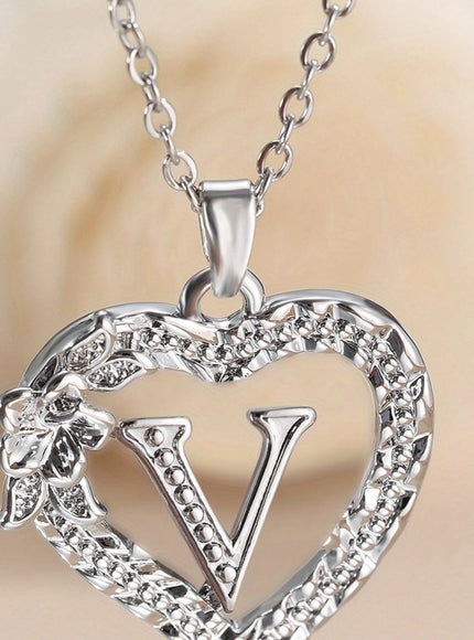 jkthpu-45 【V】 KissIcon Elegant Initial Heart Necklace - CZ Birthstone
