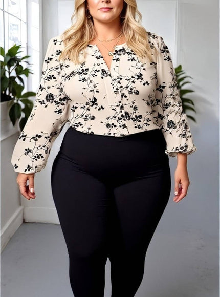 KissICON V-Neck Long Sleeve Floral All over Print Casual Shirt