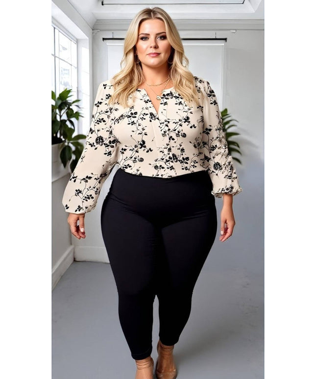 KissICON V-Neck Long Sleeve Floral All over Print Casual Shirt