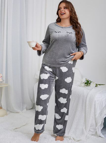jkthpu-45 [Velvet Pajama Set] Warm Velvet Women's Pajama Flannel