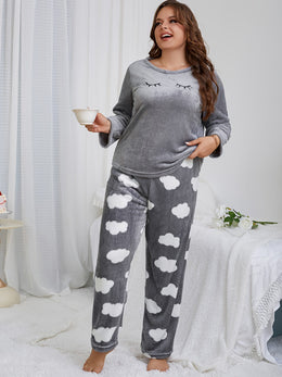 jkthpu-45 [Velvet Pajama Set] Warm Velvet Women's Pajama Flannel