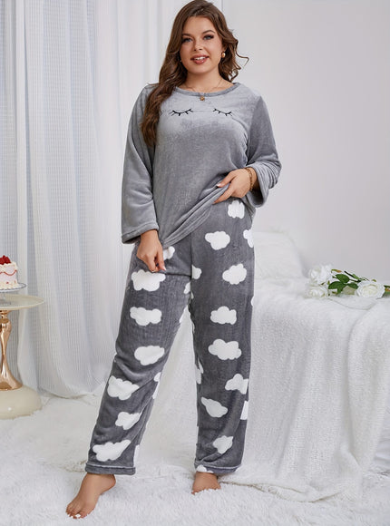 jkthpu-45 [Velvet Pajama Set] Warm Velvet Women's Pajama Flannel