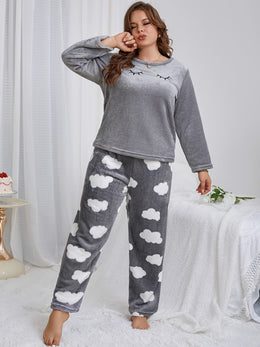 jkthpu-45 [Velvet Pajama Set] Warm Velvet Women's Pajama Flannel