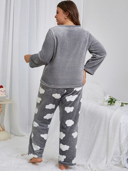 jkthpu-45 [Velvet Pajama Set] Warm Velvet Women's Pajama Flannel