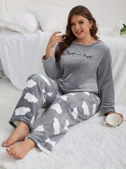 jkthpu-45 [Velvet Pajama Set] Warm Velvet Women's Pajama Flannel