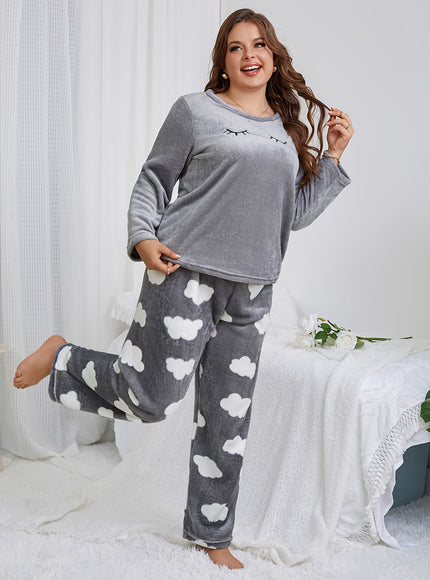 jkthpu-45 [Velvet Pajama Set] Warm Velvet Women's Pajama Flannel